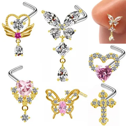 316L Edelstahl Nasenstecker Zirkonia Eingelegtes Kreuz Herz Schmetterling Piercing Schmuck Für Damen Herren