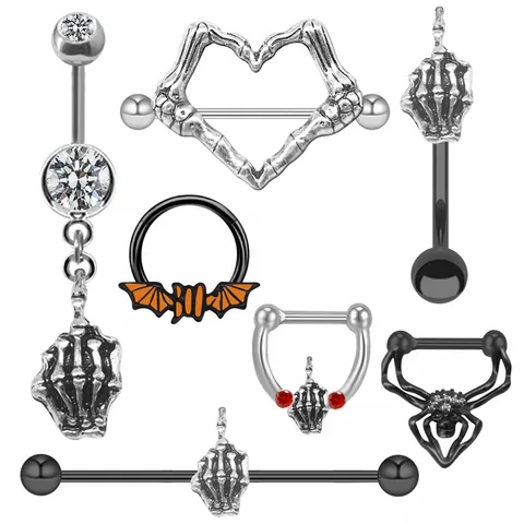 Körperpiercing Schmuck Edelstahl Zirkon Fledermaus Spinne Schädel Herz Nasenring Bauchnabelstecker Nippelring Punk Gothic