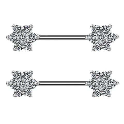 316L Stainless Steel Barbell Nipple Rings With Flower Copper Zirconia Inlaid Body Piercing Jewelry For Women Gold Silver Rose Gold
