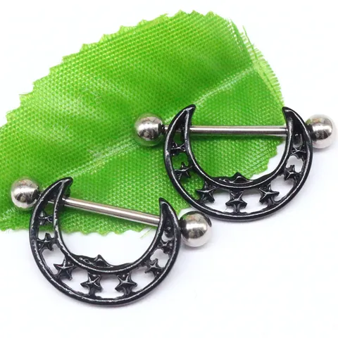 Gothic 316L Stainless Steel Crescent Moon Star Nipple Rings Black Zinc Alloy Body Piercing Jewelry For Women Men