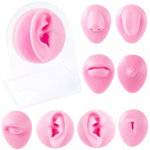 Silicone Body Part Piercing Practice Model Realistic Ear Nose Lip Tongue For Medical Teaching Prop Jewelry Display Stand