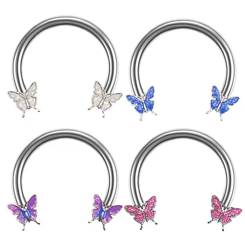 Horseshoe Piercing Ring Stainless Steel With Copper Glitter Butterfly Septum Cartilage Hoop Earring Body Jewelry
