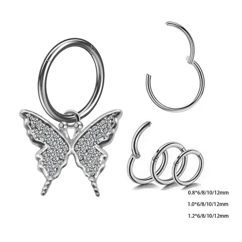 316 Stainless Steel Nose Ring Hoop Copper Zirconia Butterfly Moon Star Cross Evil Eye Clover Piercing Jewelry Unisex