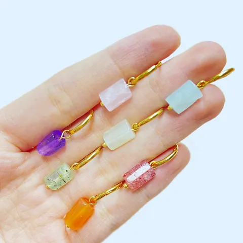 European American Minimalist Copper Hoop Earrings With Cylindrical Natural Stone Pendant Gold Silver Plated Jewelry For Women