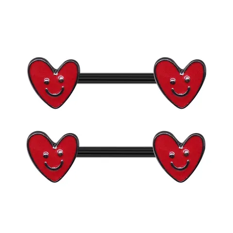 Anneau de Mamelon Barbell en Acier Inoxydable 316L Cœur Visage Souriant Fruit Fraise Ananas Cerise Émail Strass Bijoux de Piercing Corporel pour Femme
