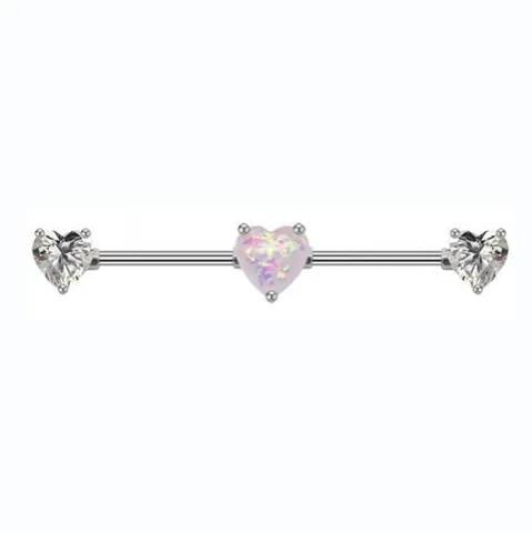 Stainless Steel Industrial Barbell Ear Piercing Jewelry Cat Heart Design With Synthetic Opal Rhinestone Decor For Women Men