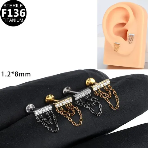 F136 Titanium Labret Stud Lip Ring For Women Marquise Zirconia Crown Clover Tassel Chain Flat Back Piercing Jewelry
