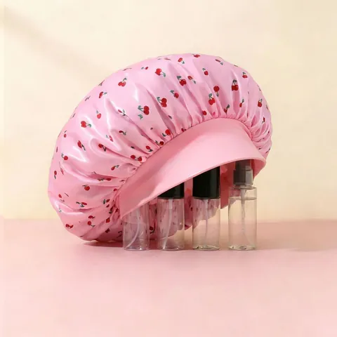 Gorro de Dormir de Satén para Mujer Banda Elástica Ancha Cuidado del Cabello Estampado de Cerezas Patrón Floral