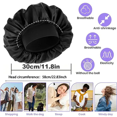 Women Satin Bonnet Large Sleep Cap Wide Elastic Band Hair Care Soft Night Head Cover Turban For Curly Hair Hat