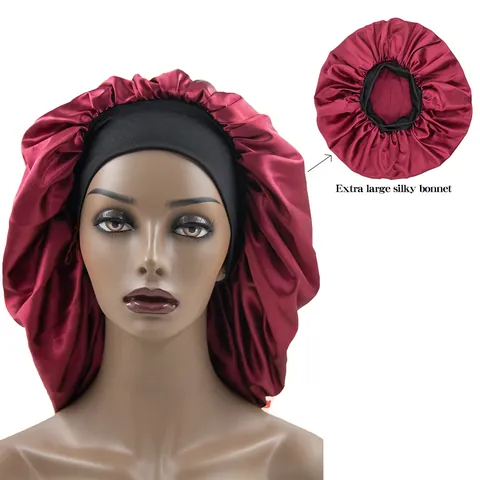 Extra Large Satin Sleep Bonnet For Women Wide Elastic Band Hair Care Nightcap For Long Curly Hair Beauty Accessories