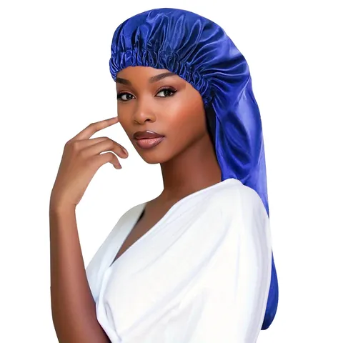 Long Satin Sleep Bonnet For Women Soft Night Cap With Elastic Band Solid Color Hair Care Head Wrap For Braids Curly Hair