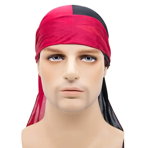 Μεταξένιο Σατέν Δίχρωμο Durag Για Άνδρες Γυναίκες Μακριά Ουρά Αναπνέον Μαντήλι Color Block Hip Hop Καπέλο Πειρατή Κεφαλόδεσμος