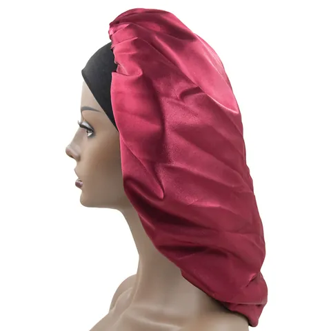 Extra Large Satin Sleep Bonnet For Women Wide Elastic Band Hair Care Nightcap For Long Curly Hair Beauty Accessories