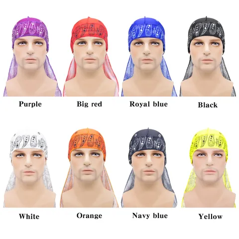 Paisley Print Satin Durag For Men Women Hip Hop Long Tail Bandana Headwrap Pirate Hat Streetwear Headwear Hair Protection