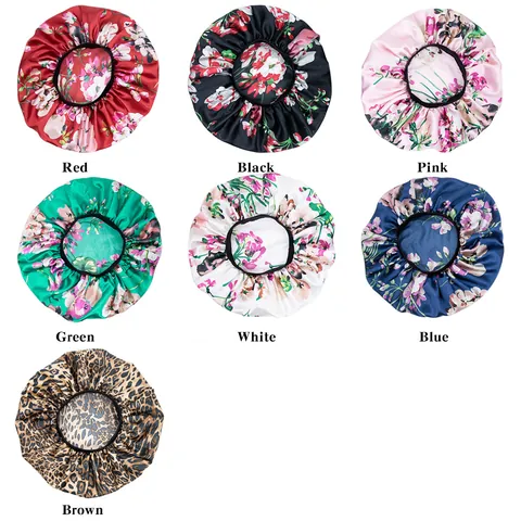 Gorro de Dormir de Satén para Mujer Estampado Floral Gorro de Noche Efecto Seda Con Banda Elástica Ancha