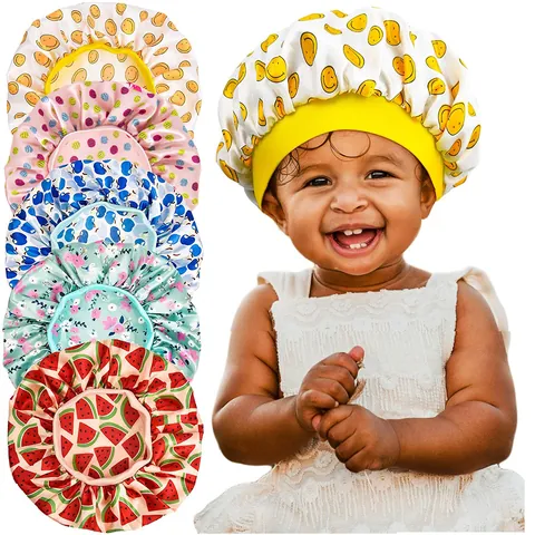 Baby Kids Elastic Satin Sleeping Cap Soft Hair Care Bonnet Watermelon Apple Smiley Pattern Night Sleep Hat For Toddlers