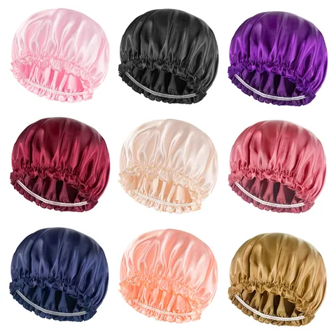 Cuffia da Notte in Raso Texture Seta Protezione Capelli Con Fascia Elastica Tinta Unita Cuffia Doccia per Donna Capelli Ricci