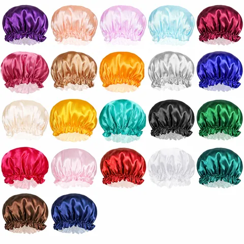 Solid Color Satin Sleep Bonnet Elastic Soft Night Cap For Women Hair Care Sleeping Shower Ruffle Edge Headwear
