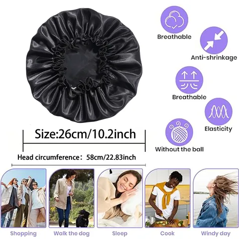 Solid Color Satin Sleep Bonnet Elastic Soft Night Cap For Women Hair Care Sleeping Shower Ruffle Edge Headwear