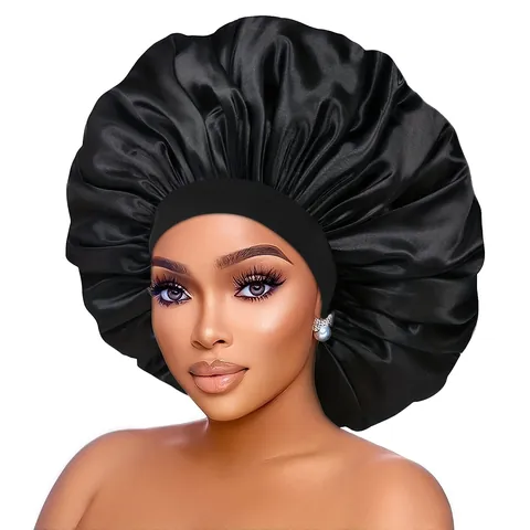Cuffia da Notte in Raso Grande per Donna Fascia Elastica Larga Cura dei Capelli Tinta Unita Copricapo Effetto Seta per Dormire