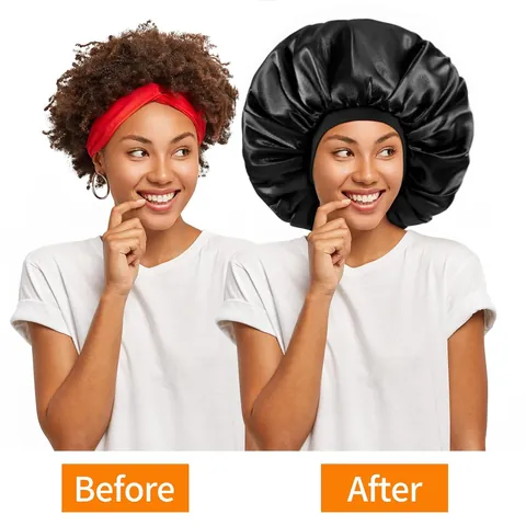 Cuffia da Notte in Raso Grande per Donna Fascia Elastica Larga Cura dei Capelli Tinta Unita Copricapo Effetto Seta per Dormire