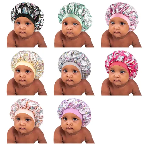 Gorro de Dormir de Satén para Niños Gorro de Cuidado del Cabello para Bebé Estampado de Unicornio Banda Elástica Suave Gorro de Dormir para Bebés
