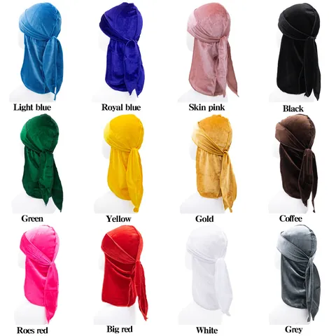 Kids Velvet Long Tail Durag Cap Solid Color Soft Velour Pirate Hat For Boys Girls Hip Hop Style Headwrap Hair Accessory