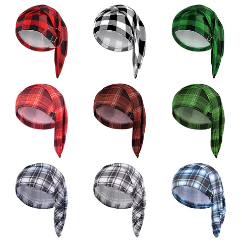 Unisex Plaid Satin Long Tail Sleeping Cap Adjustable Christmas Hat With Soft Pom Pom And Tassel Polyester Nightcap For Hair Protection Adult Party Headwear
