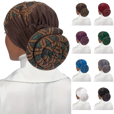 Women Rhinestone Turban Hat With 3D Spiral Flower Polyester Knitted Headscarf For Ethnic Religious Party Accessories