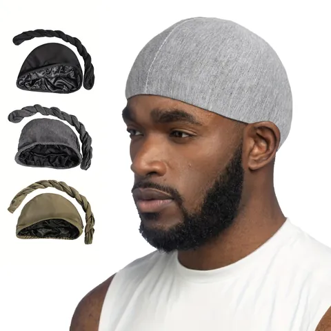 Men Women Satin Lined Beanie Hat And Braided Headband Turban Headwrap For Sleeping Hair Protection Ethnic Style Cap