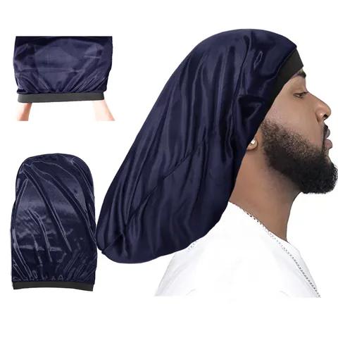 Unisex Satin Langrohr Schlafmütze Für Haarpflege Elastisches Breites Band Bonnet Für Zöpfe Lange Haare Nacht Kopfbedeckung