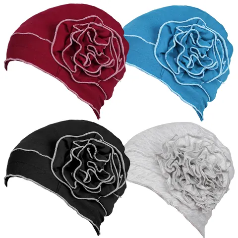 Women's Fashion Turban Hat With Large 3D Flower Solid Color Elastic Headwrap For Chemo Hair Loss Casual Everyday Accessories