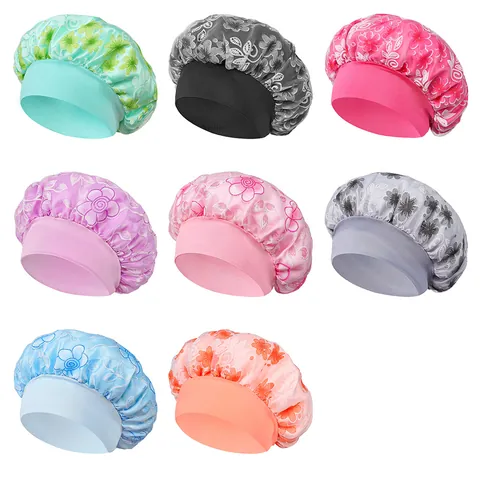 Damen Satin Doppelschicht Schlafhaube Ländlicher Stil Blumen Gedruckt Haarpflege Haube Elastische Nacht Schlaf Mütze