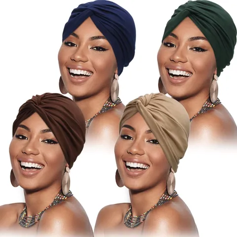 Women Fashion Turban Hat Elastic Polyester Cross Knot Headwrap Solid Color Pleated Hijab Cap Casual Bohemian Headwear For Daily Wear