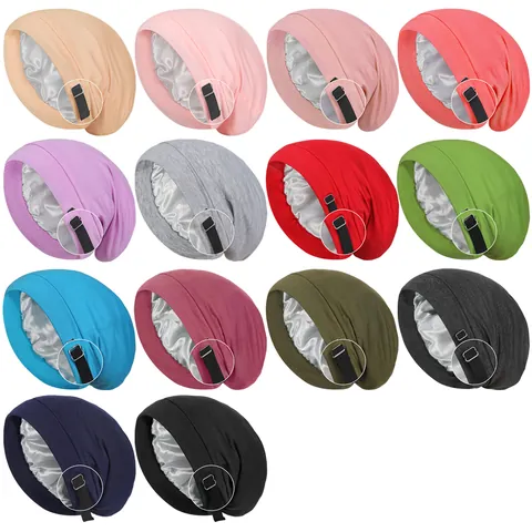 Adjustable Satin Lined Slouchy Beanie Sleep Cap For Women Men Polyester Double Layer Hair Care Night Bonnet Hat Protection
