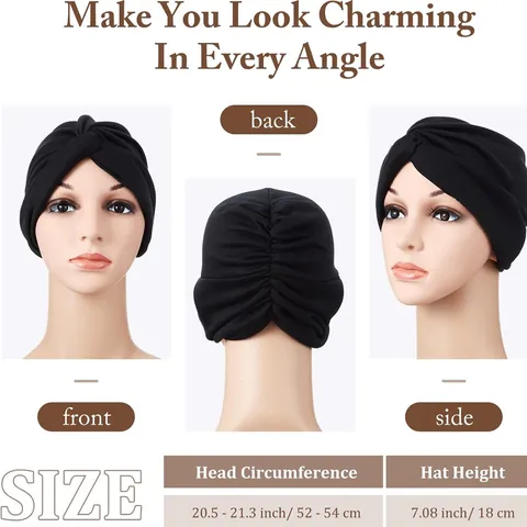 Women Fashion Turban Hat Elastic Polyester Cross Knot Headwrap Solid Color Pleated Hijab Cap Casual Bohemian Headwear For Daily Wear