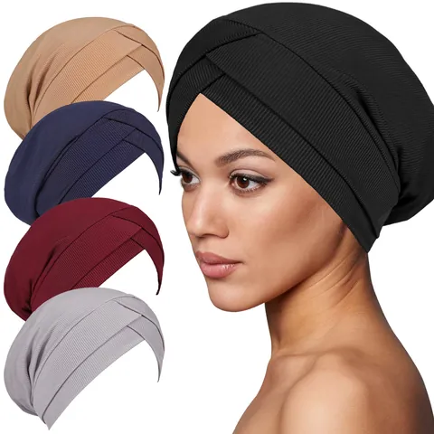 Women's Ribbed Knit Turban Hat Front Cross Elastic Headwrap Headscarf For Daily Wear Shopping Sleep Casual Fashion Hair Accessories