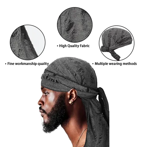 Ανδρικό Hip Hop Φθαρμένο Durag Μακριά Ουρά Δέσιμο Πίσω Καπέλο Πειρατή Πολυεστέρας Κάλυμμα Κεφαλής για Κύματα Ύπνο Αθλητικά Casual