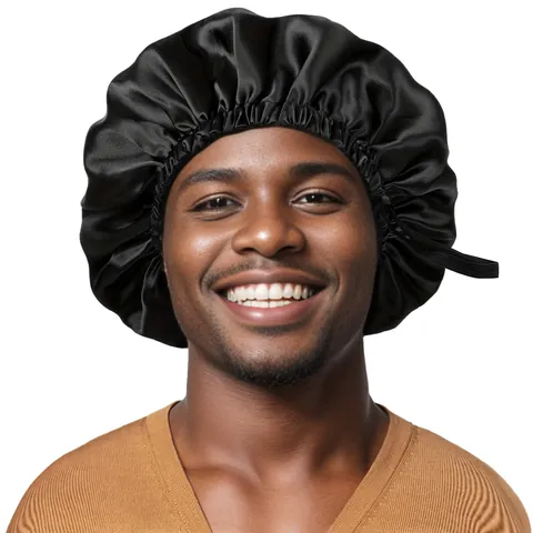 Double Layer Satin Sleep Cap For Men Adjustable Buckle Elastic Bonnet Hair Care Night Hat Satin Lined Soft Breathable Cap