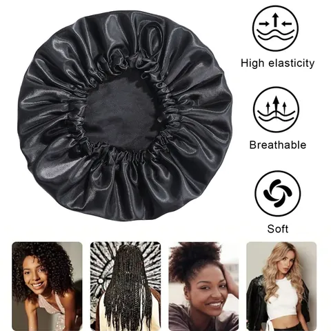 Double Layer Satin Sleep Cap For Men Adjustable Buckle Elastic Bonnet Hair Care Night Hat Satin Lined Soft Breathable Cap