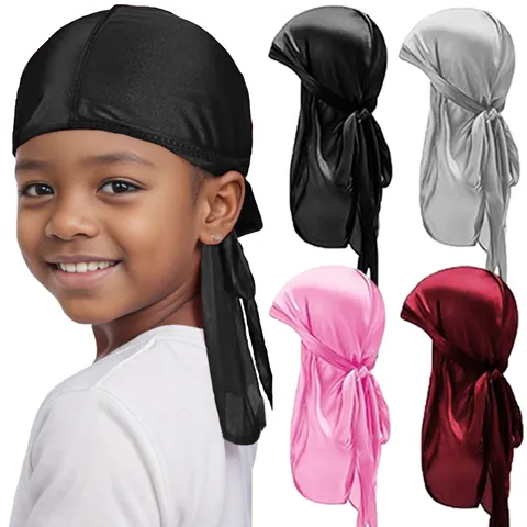 Pañuelo Satin Durag de Cola Larga para Niños Niñas Gorro de Ondas de Satén Sombrero de Pirata Accesorio Streetwear