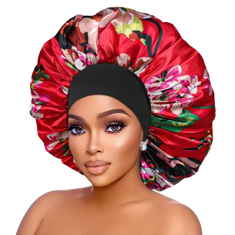 Große Satin Schlafmütze Für Damen Leopard Blumenmuster Breites Elastikband Haarpflege Nachtmütze Home Bath Head Wrap