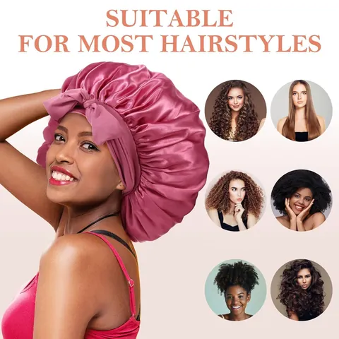 Damen Satin Schlafmütze Zur Haarpflege Weiche Atmungsaktive Nachtmütze Mit Breitem Elastischem Band Und Schleife Bonnet Hut