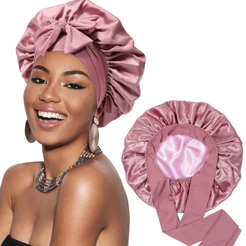Gorro de Dormir de Satén para Protección del Cabello Banda Elástica Ancha Lazo Doble Capa Gorro de Noche Mujeres Cabello Rizado Hogar