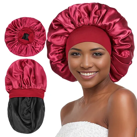 Dual Layer Satin Sleep Bonnet Reversible High Elasticity Hair Care Cap For Women Night Sleep Hat Breathable Satin Headwrap