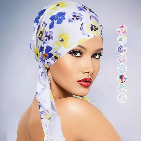 Franse Bloemenprint Vrouwen Piratenhoed Ademend Buiten Zonbescherming Bandana Hoed Zijdeachtig Gevoel Hoofdband Met Lang Lint Zomer Mode