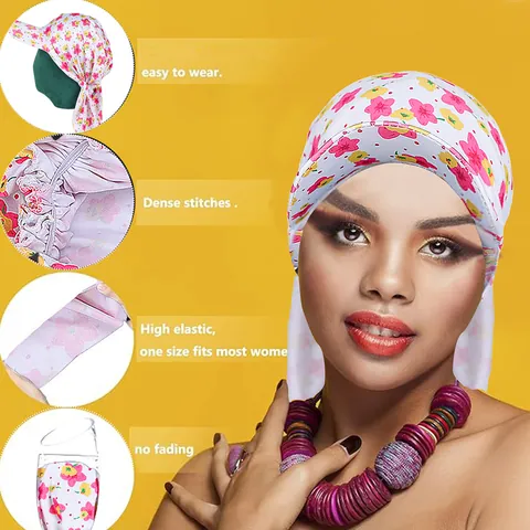 Women Floral Print Turban Sun Hat Polyester Breathable Headscarf Baseball Cap Adjustable Beach Sun Protection Headwear