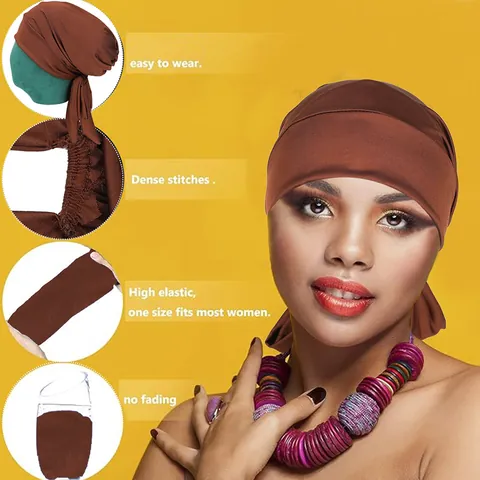 Women Satin Turban Headwrap Large Bow Adjustable Back Knot Pleated Chemo Cap Solid Color Fashion Headwear For Women