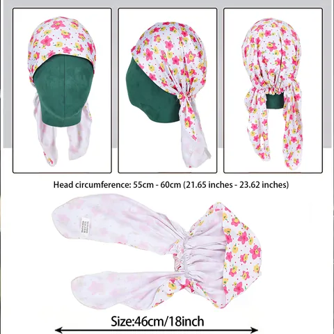 Franse Bloemenprint Vrouwen Piratenhoed Ademend Buiten Zonbescherming Bandana Hoed Zijdeachtig Gevoel Hoofdband Met Lang Lint Zomer Mode
