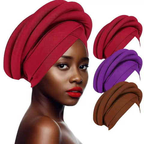 Women African Style Turban Hat Braided Pleated Headwrap Elegant Solid Color Pre-Tied Gele Head Tie For Wedding Party Headwear